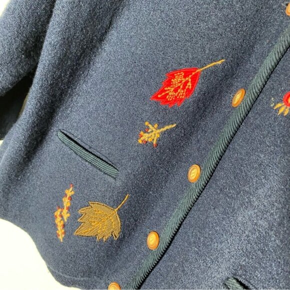 Vintage Tabi Pure New Wool Navy Blue Button Up Cardigan With Birds XL - Picture 8 of 16